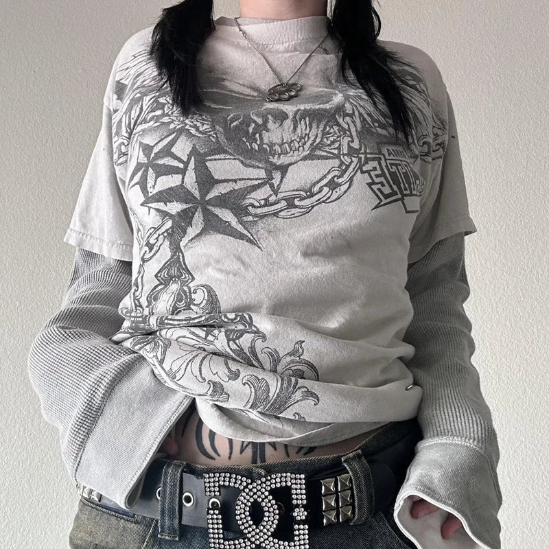 Skull Layered Long Sleeve Tee - PWM