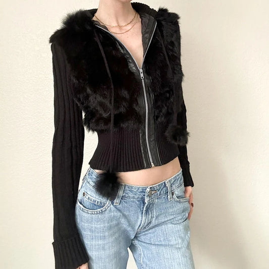 Furry Stitching Zipper Hoodie - PWM