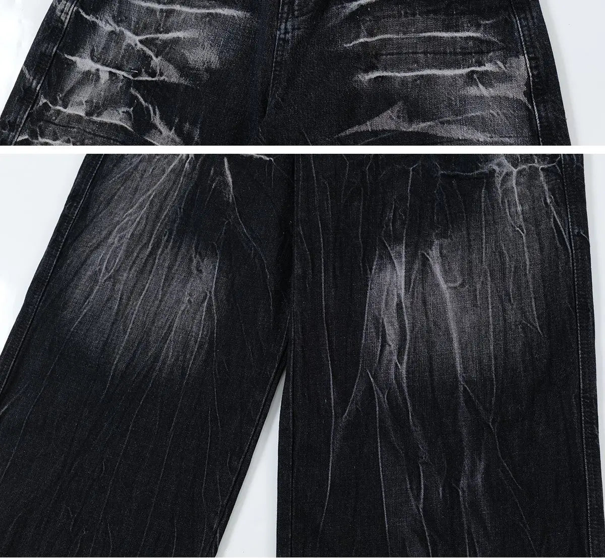 Distressed Lightning Pattern Wide Leg Jeans - PWM