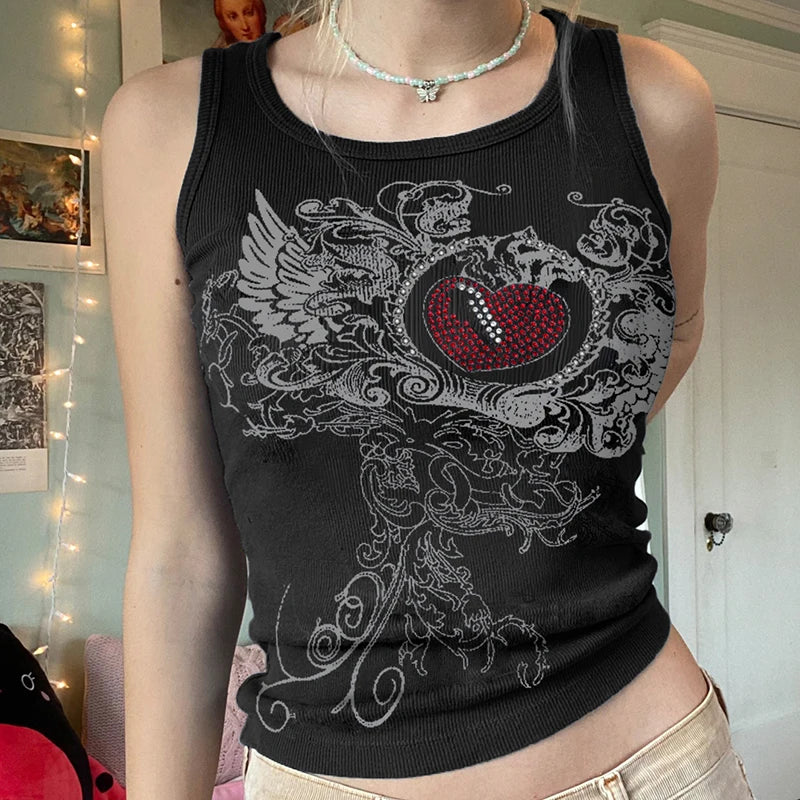 Rhinestones Print Crop Top - PWM