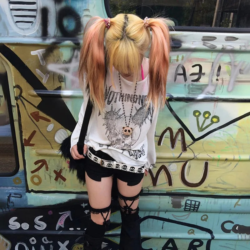 Trashy Skull Print Long Sleeve Tops