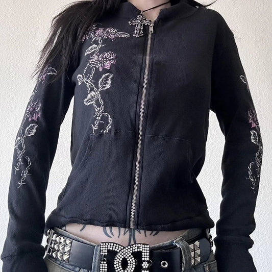 Flower Wings Print Slim Fit Hoodie