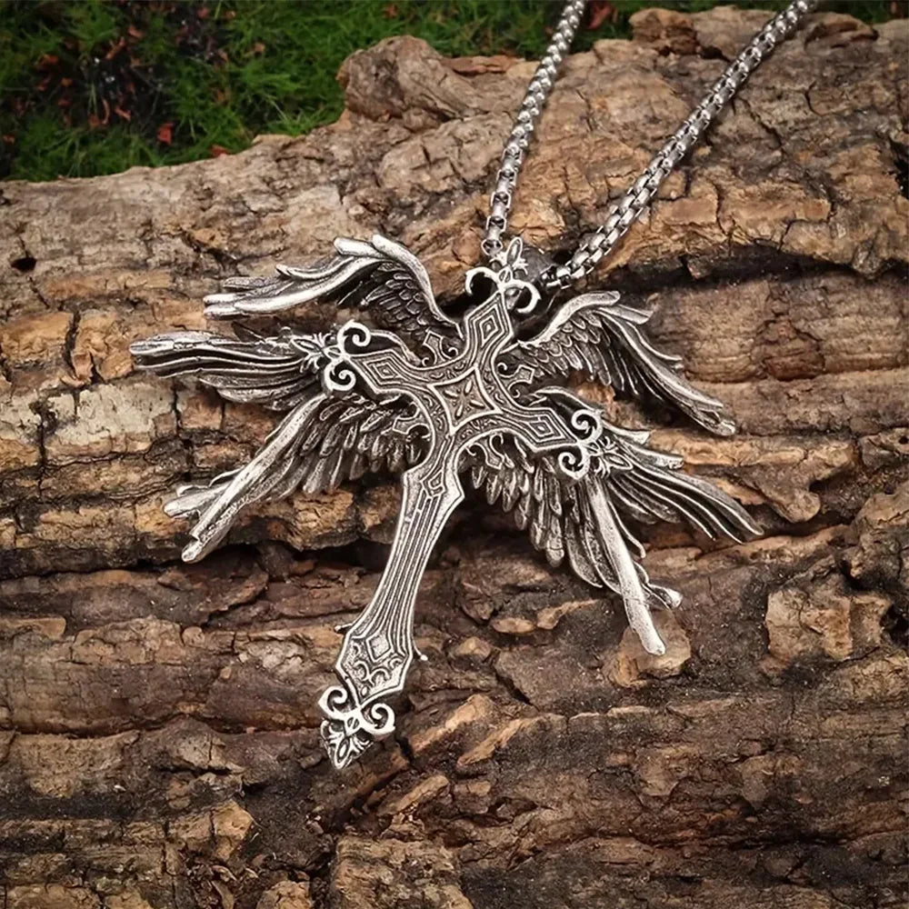 Angel Wings Cross Pendant Necklace - PWM
