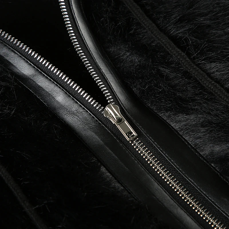 Furry Stitching Zipper Hoodie - PWM