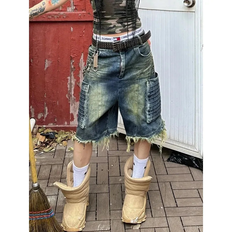 Washed Big Pocket Short Pants