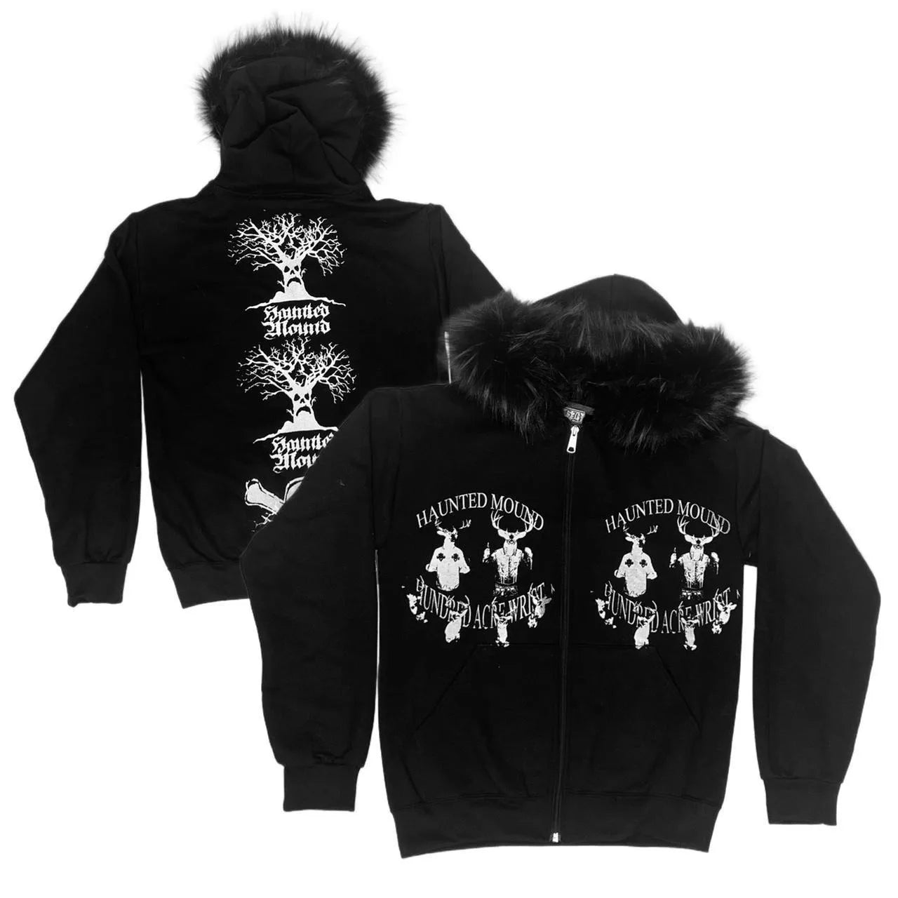 Fur Collar Skull Print Hoodie
