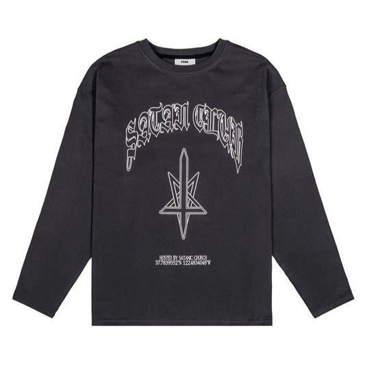 Satanic Graphic Oversized Long Sleeve Tops