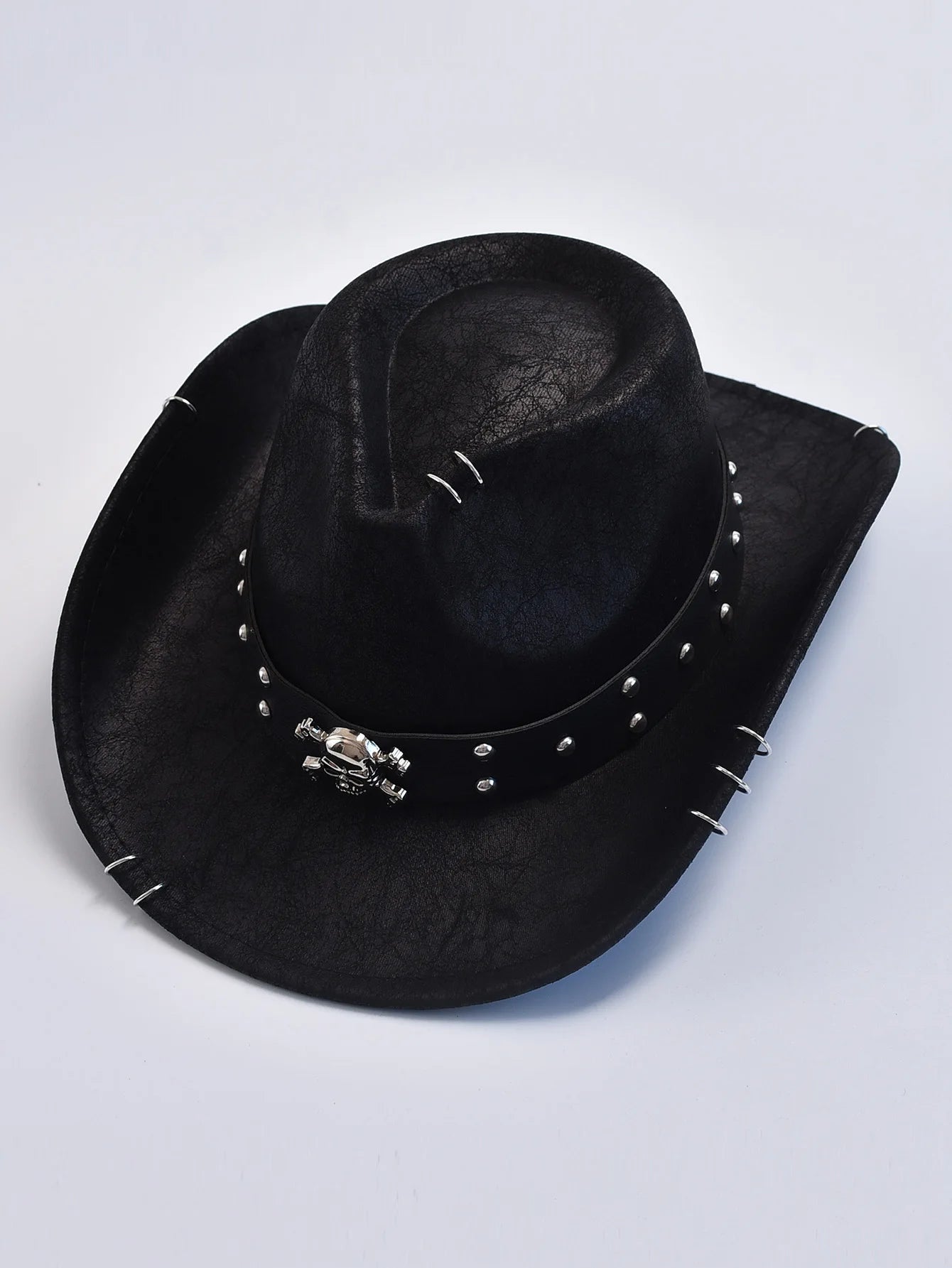 Skull Rivet Western Faux Leather Hat