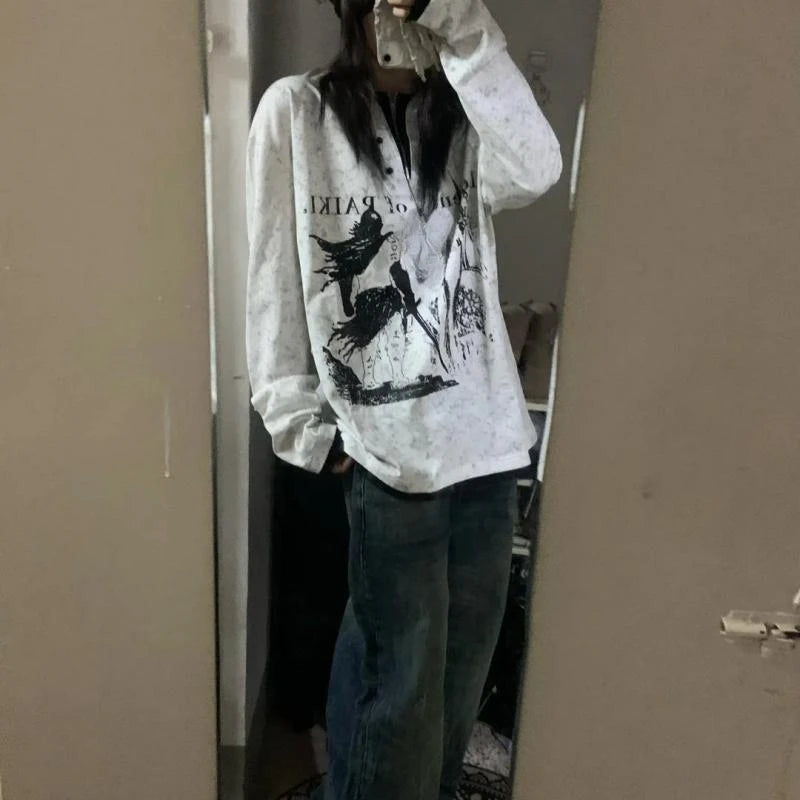 Gothic Graphic Two Pieces Loose T-shirt - PWM