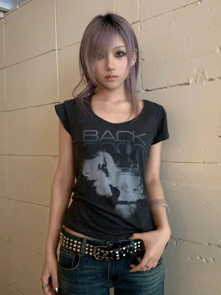 Graphic Print Short Sleeve 2000s T-Shirts