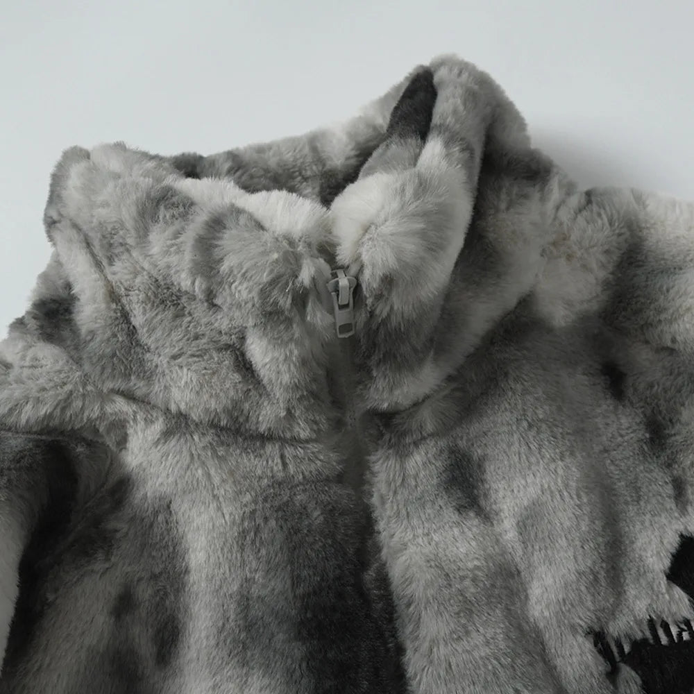 Cross Embroidery Fleece Boa Jacket