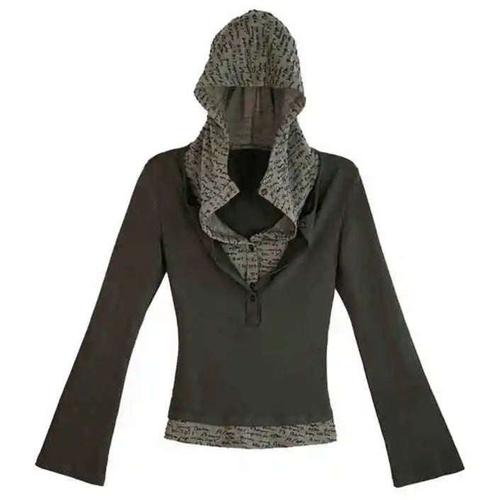 Fake Two Pieces Crop Hooded Top