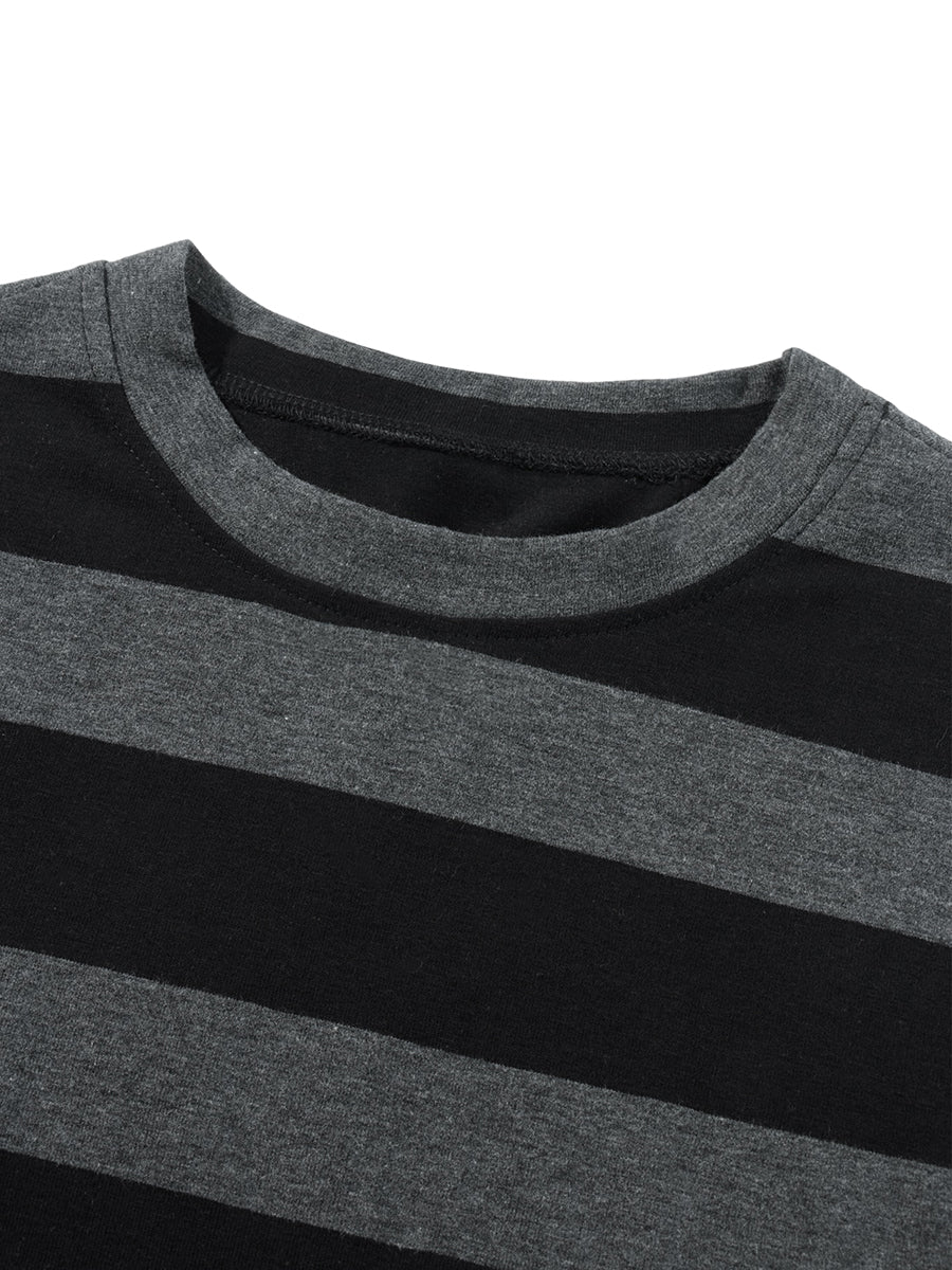 Grey Striped Long Sleeve Tops