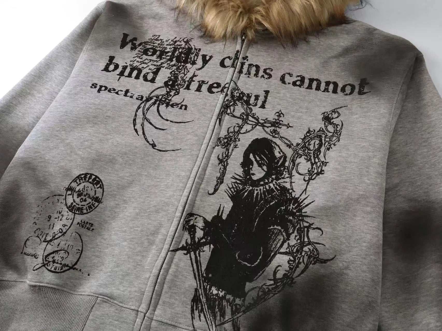 Fur Collar Graphic Hooded Jacket - PWM
