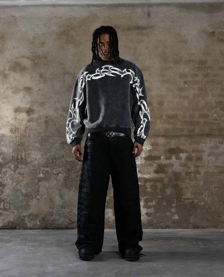Washed Distressed Cotton Crew Neck Sweater - PWM