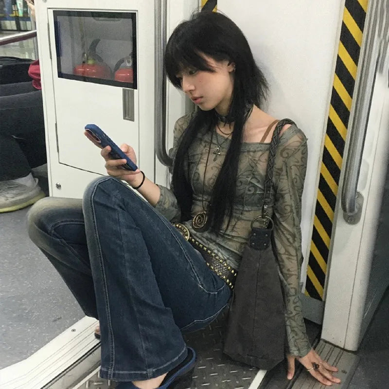 Toxic Pattern Mesh Tops