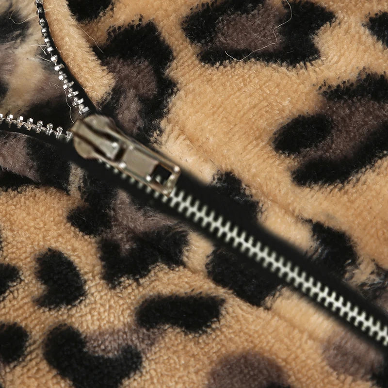 Fur Trim Leopard Zipper Hoodie - PWM