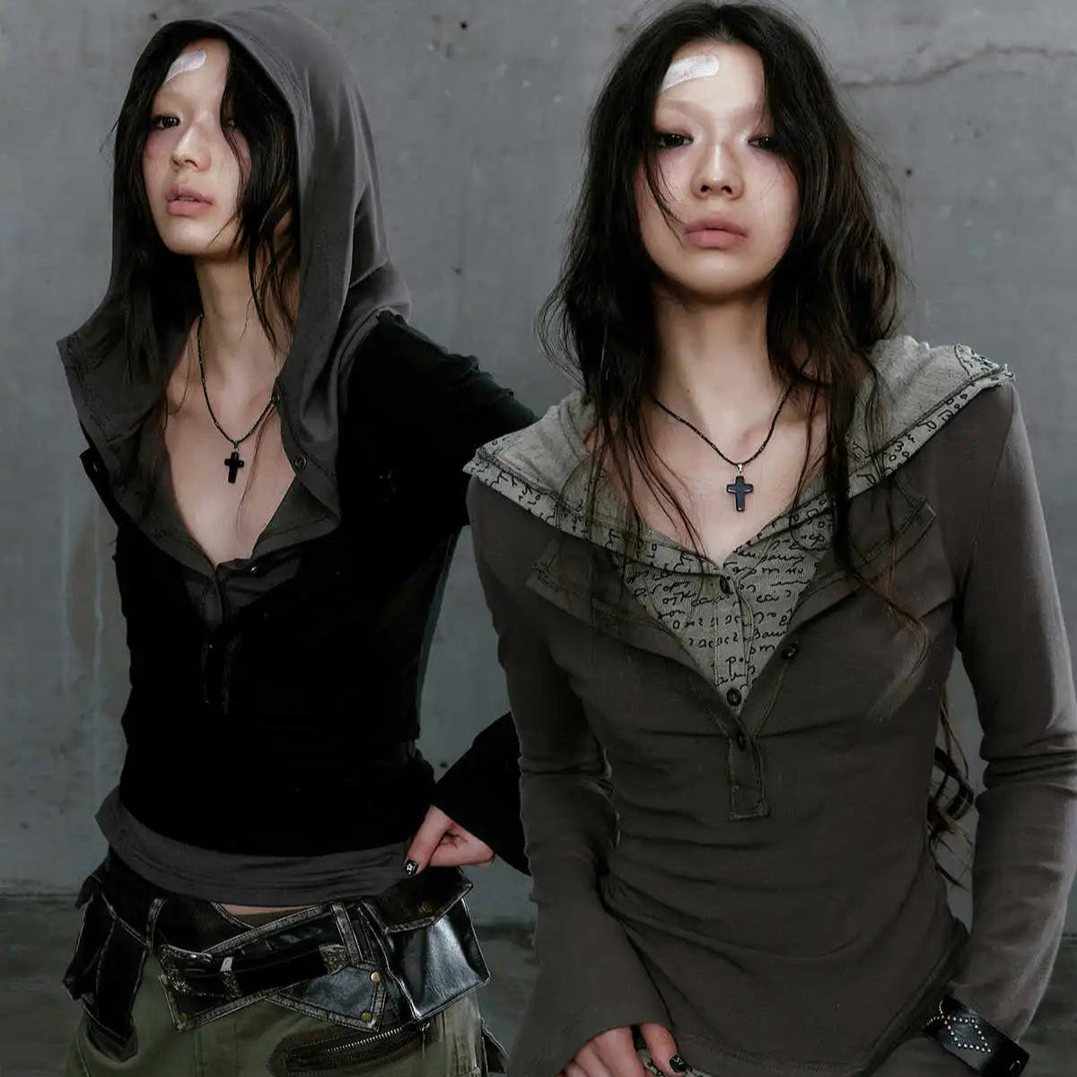Fake Two Pieces Crop Hooded Top