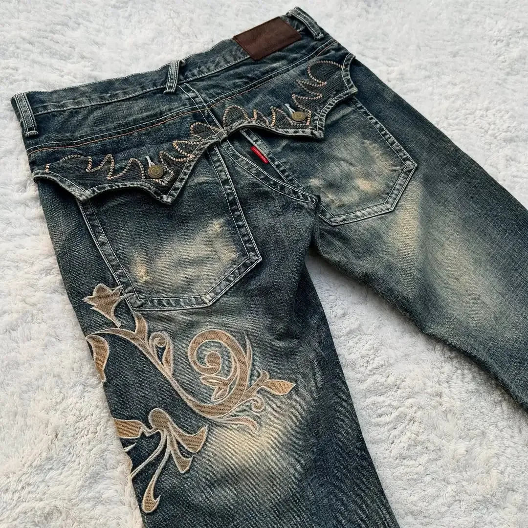 Splicing Embroidery Flare Pants - PWM