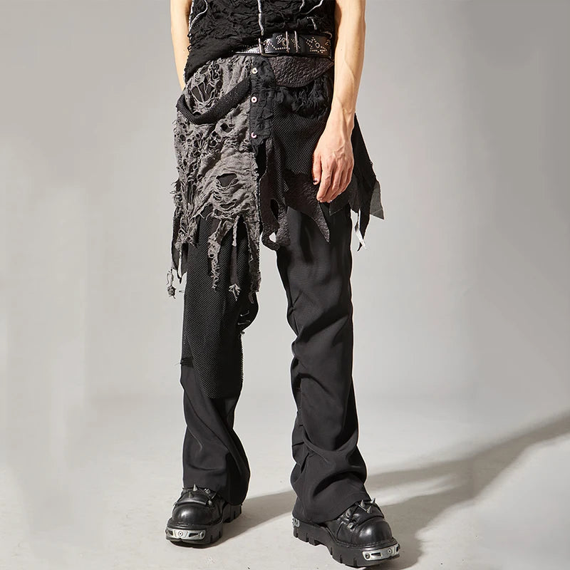 Layered Patchwork Flare Pants