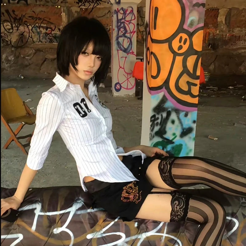 Y2k Japanese Striped Shirt