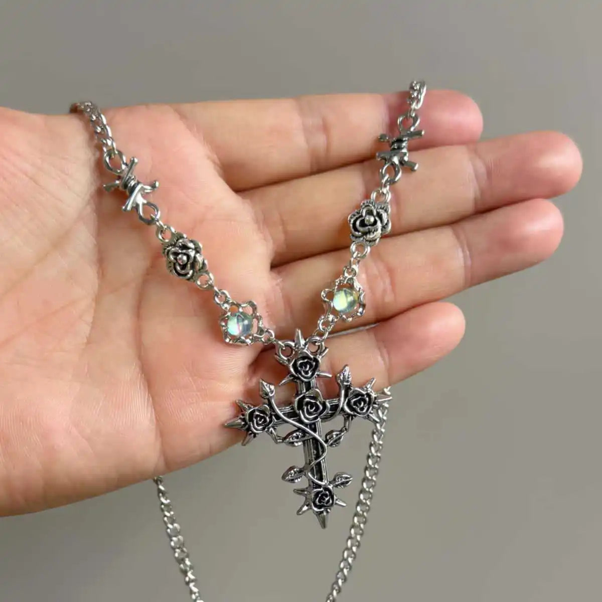 Rose Death Cross Necklace