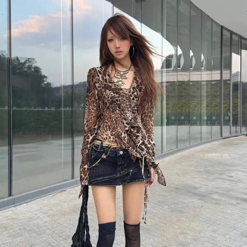 Leopard Print V-neck Shirt
