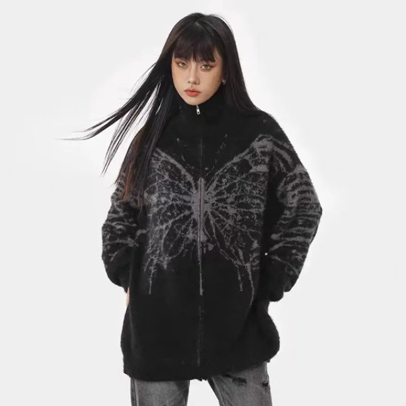Butterfly Graphic Zip Up Sweater - PWM