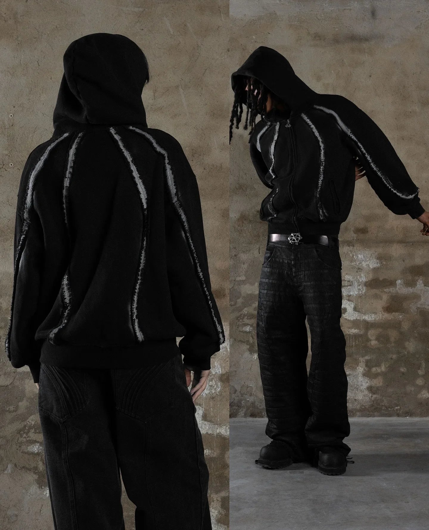 Heavy Splicing Striped Zipper Hoodie - PWM