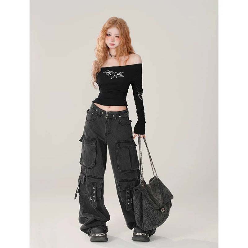 Loose Denim Cargo Multi-Pocket Trousers - PWM
