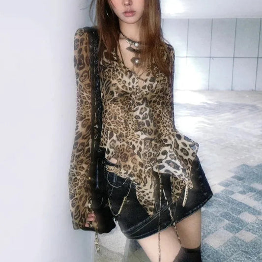 Leopard Print V-neck Shirt