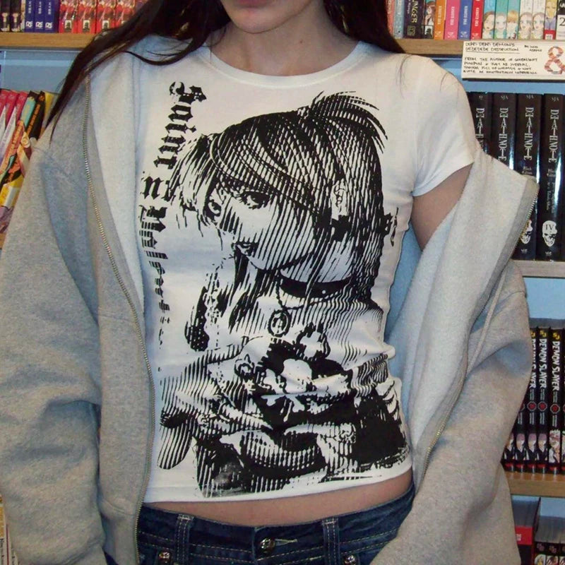 Cartoon Mono Printing T-shirt