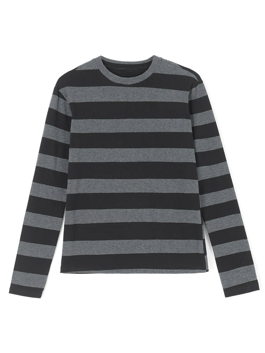 Grey Striped Long Sleeve Tops