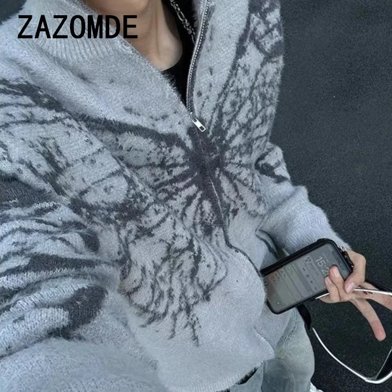Butterfly Graphic Zip Up Sweater - PWM