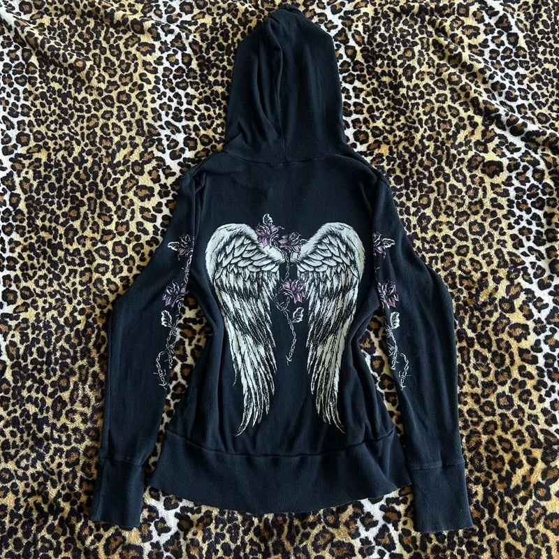 Flower Wings Print Slim Fit Hoodie