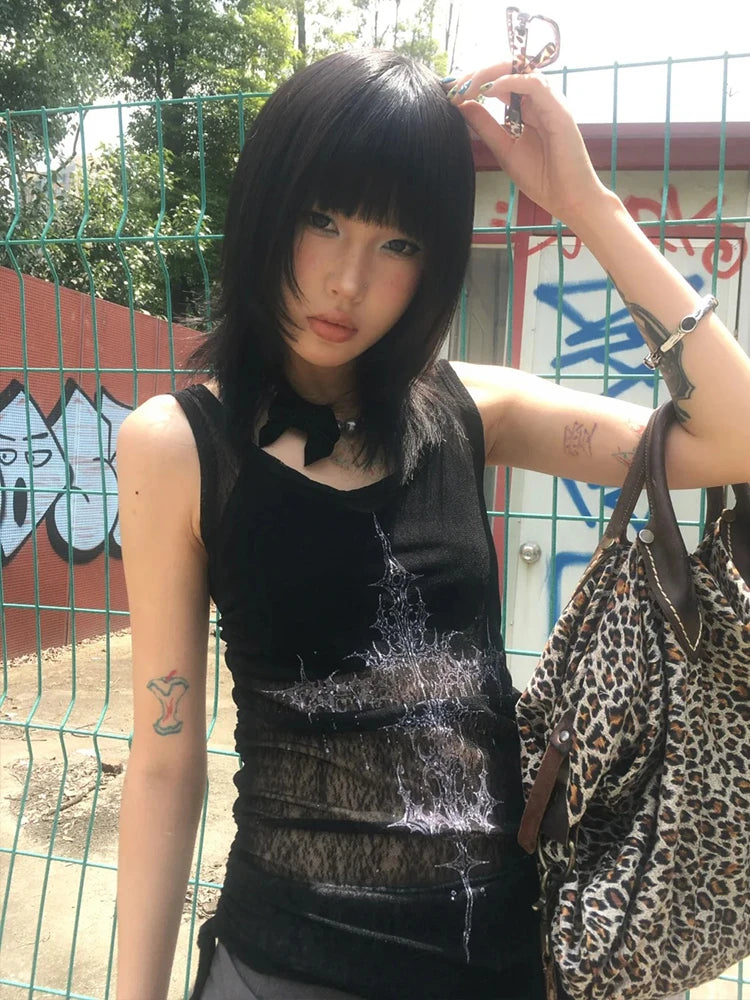 See Through Print Graphic Top