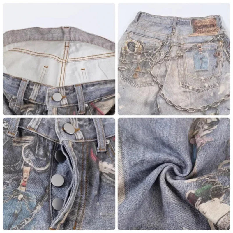 3D Chain Printed Baggy Jeans - PWM