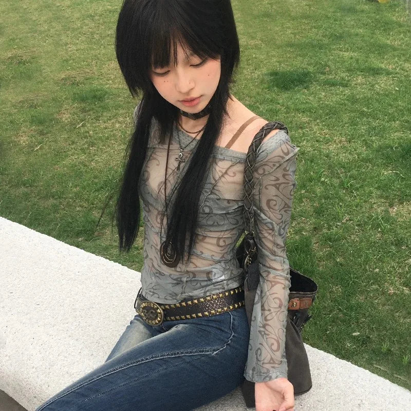 Toxic Pattern Mesh Tops