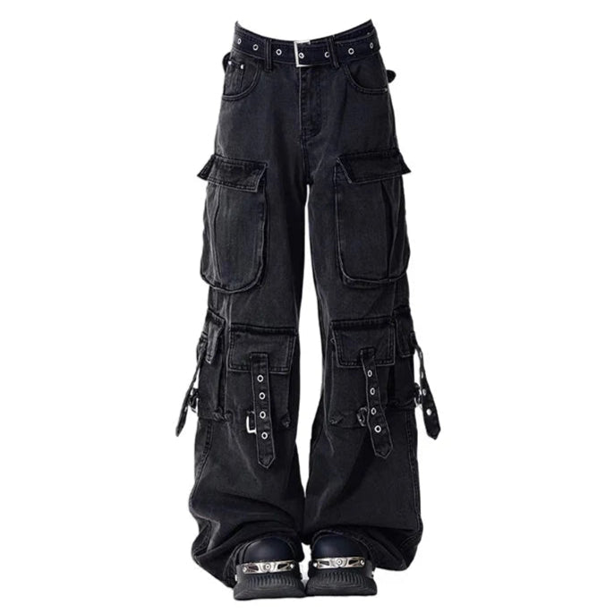 Loose Denim Cargo Multi-Pocket Trousers - PWM