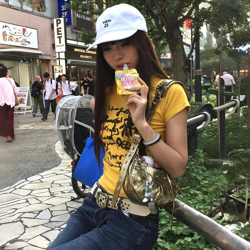 2000s Letter Print Crop Top T-shirt