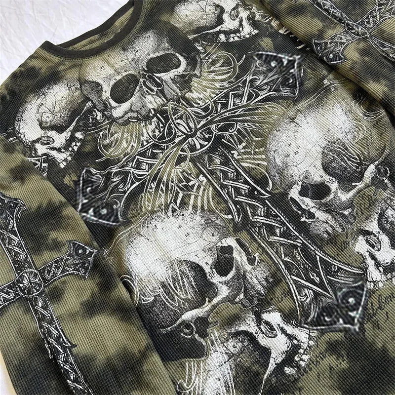 Cross Skull Print Long Sleeve Shirt - PWM