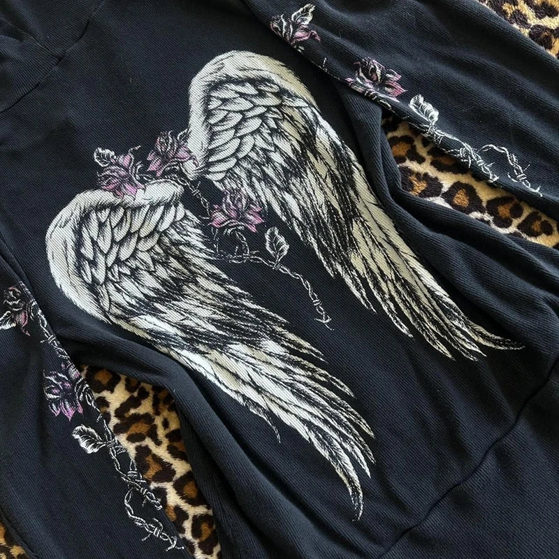 Flower Wings Print Slim Fit Hoodie