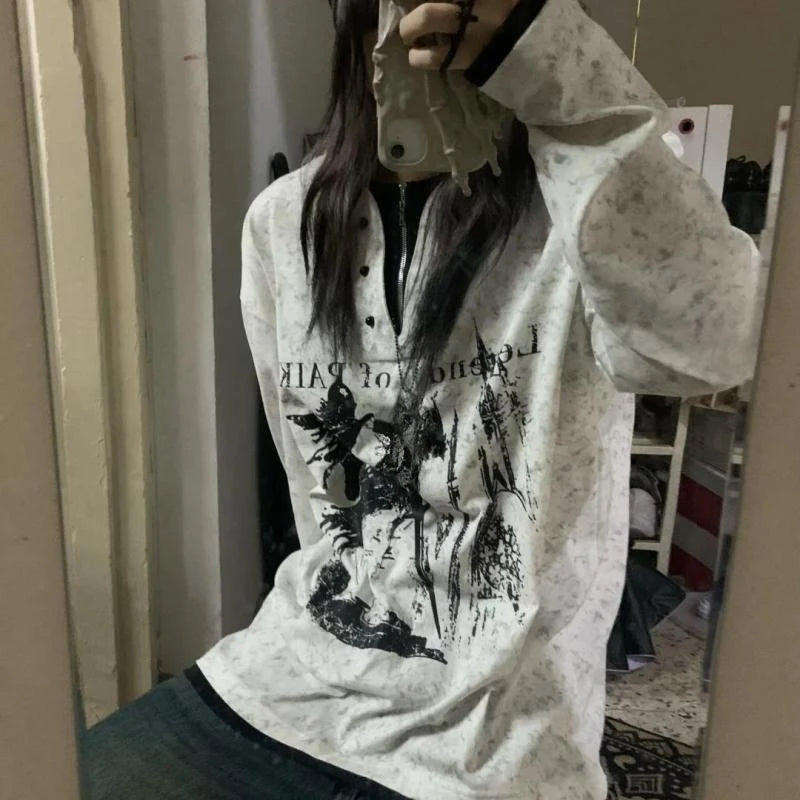 Gothic Graphic Two Pieces Loose T-shirt - PWM