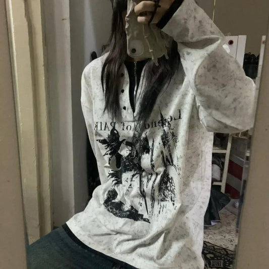 Gothic Graphic Two Pieces Loose T-shirt - PWM
