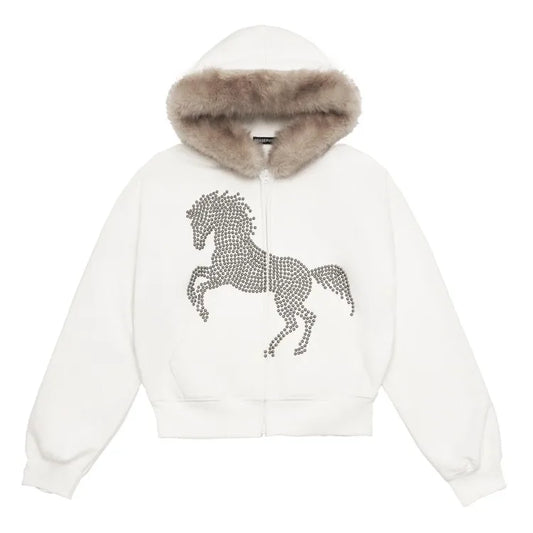 Horse Fur Collar Zipper Coat - PWM