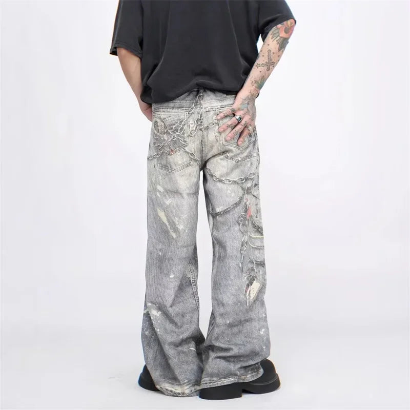 3D Chain Printed Baggy Jeans - PWM