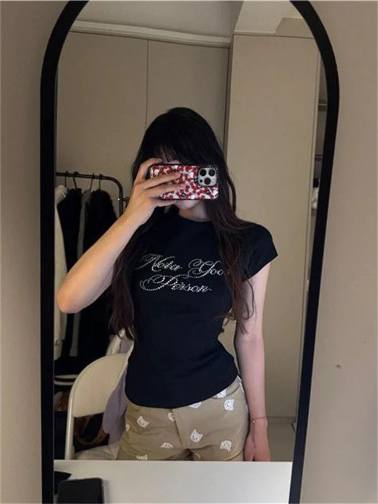 Letter Print Slim Fit Waist T-Shirt