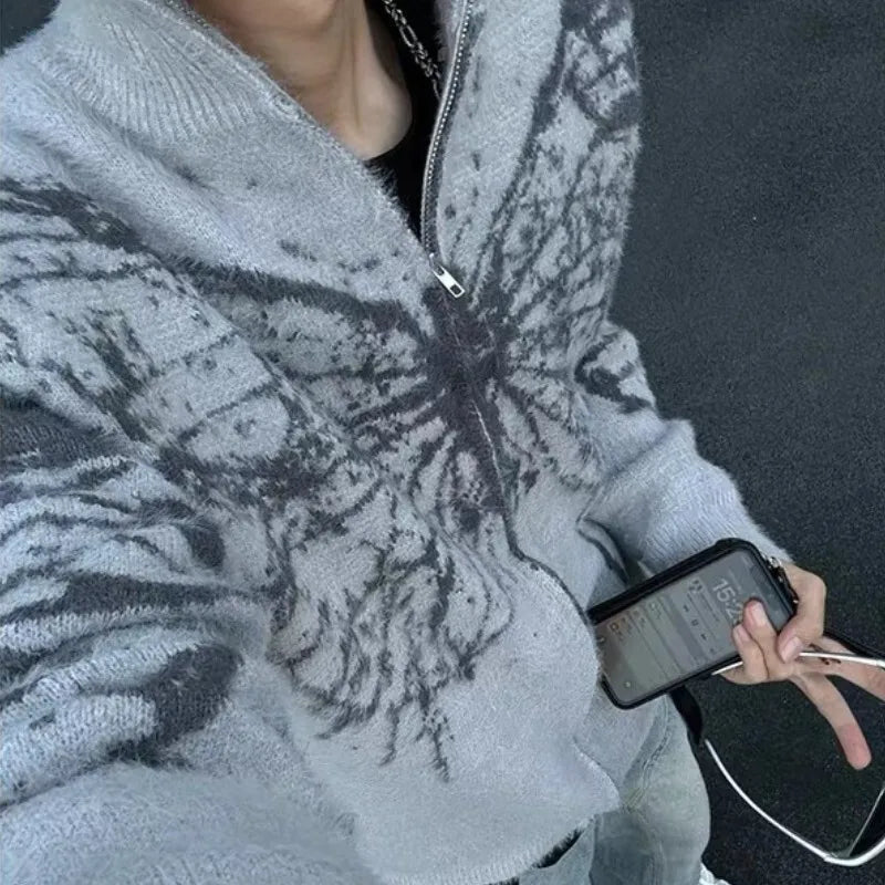 Butterfly Graphic Zip Up Sweater - PWM