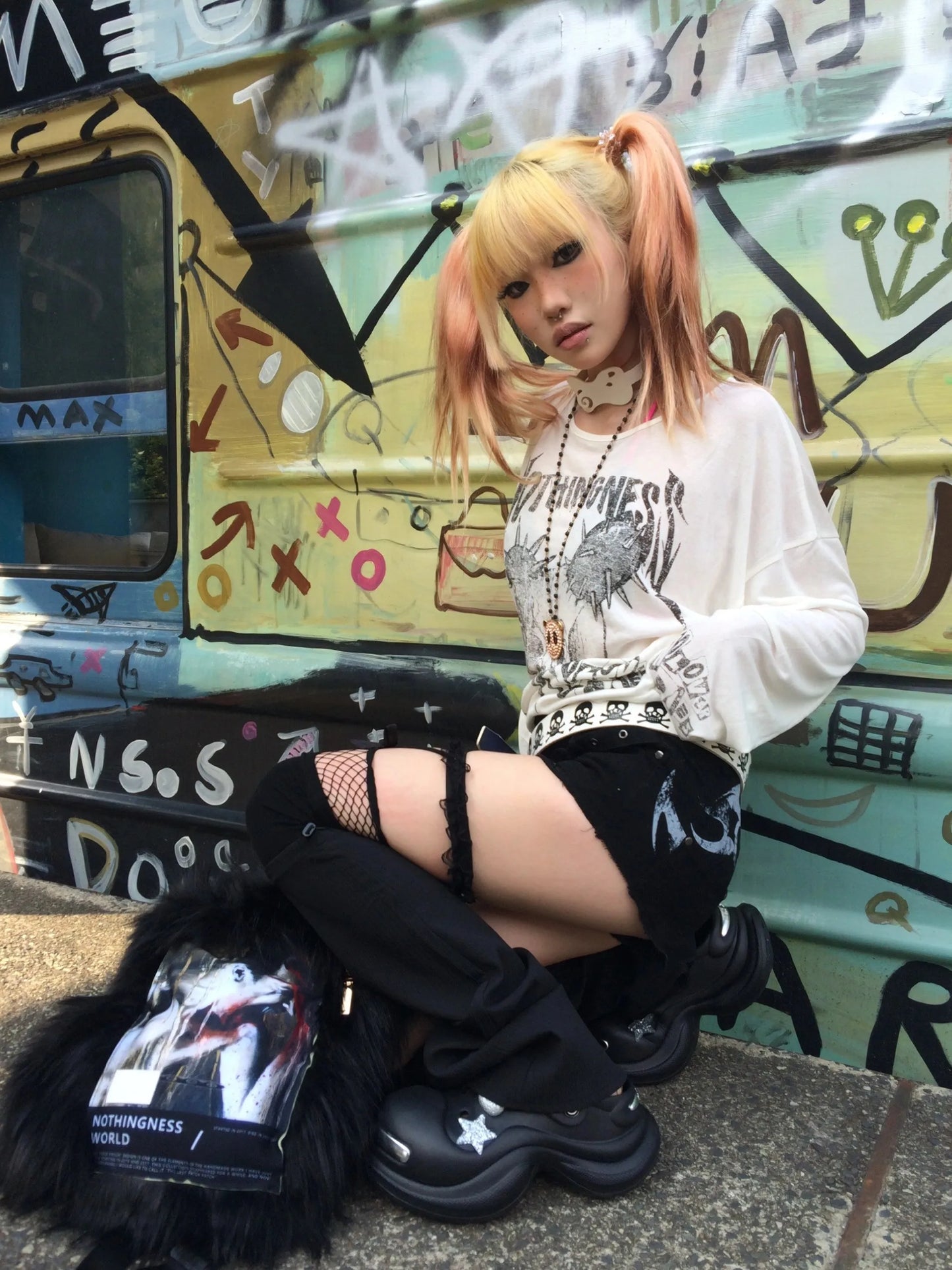 Trashy Skull Print Long Sleeve Tops