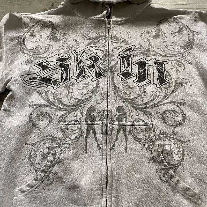 Gothic Pattern Print Zipper Hoodie - PWM